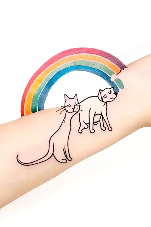 2 Cats And 1 Dog Rainbow And Sky