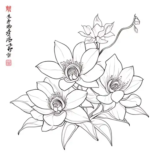 Orchid And Lotus Flowers With Chinese Knot Design Incorporating