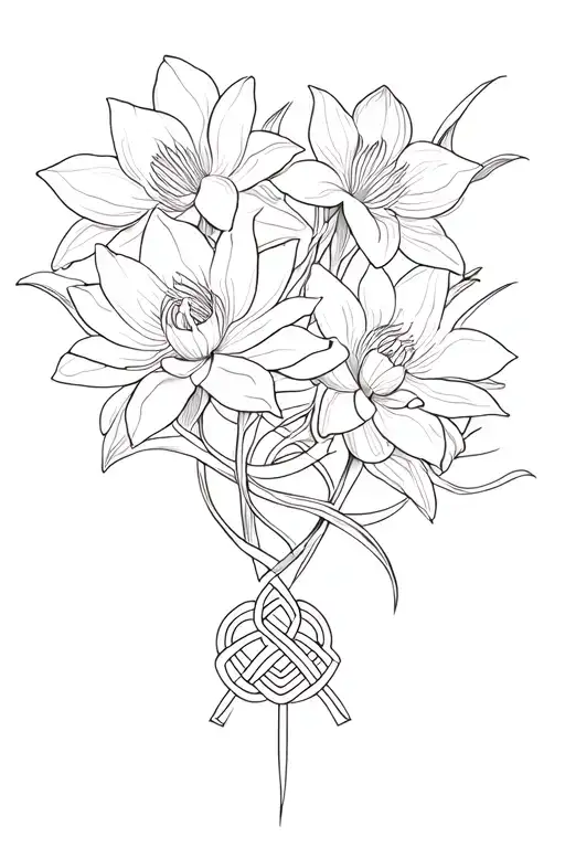 Orchid And Lotus Flowers With Chinese Knot Design Incorporating