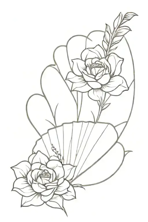 Seashell Spine Tattoo With Flowers