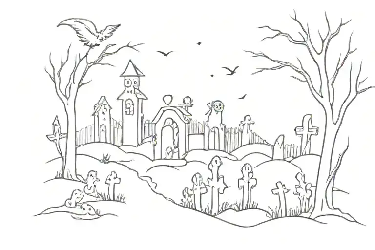 Ghosts And Spirits Surrounding Graveyard Scene