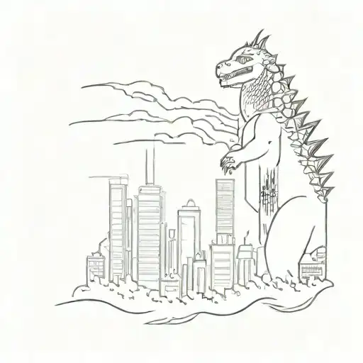 Godzilla Towering Over Skyscrapers