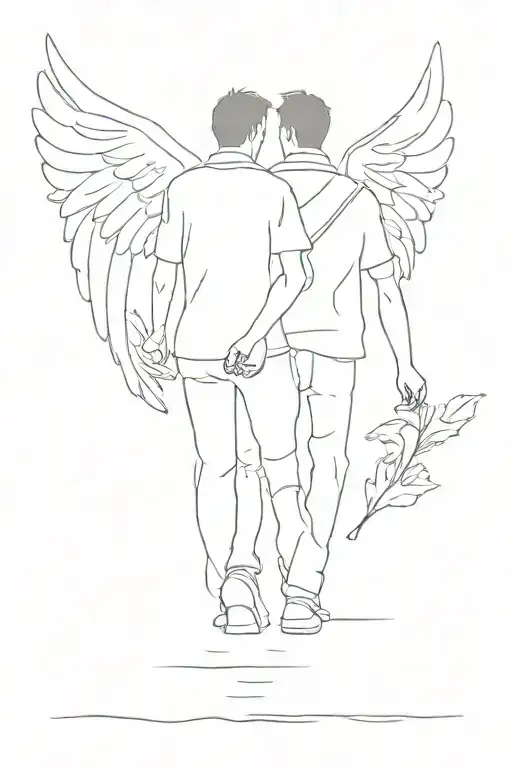 2 Brothers Walking Away But The Taller One Has Angel Wings