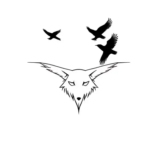 Fine Line Wolfe With 2 Crows Flying