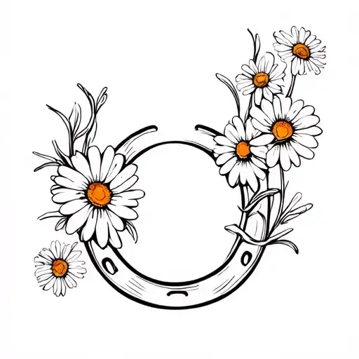Horseshoe Intertwined With Daisies