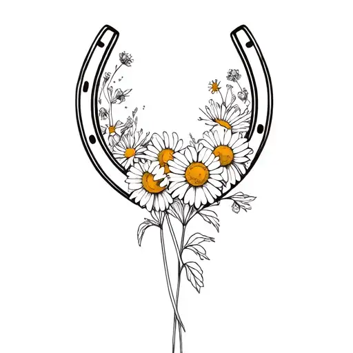 Horseshoe Intertwined With Daisies And Wildflowers With Hk Incorporated