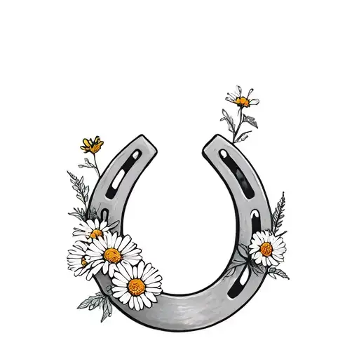 Horseshoe Intertwined With Daisies And Wildflowers