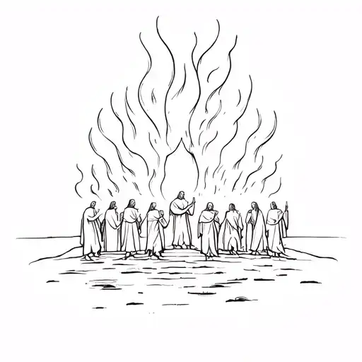 Shadrach Meshach Abednego In The Fiery Furnace With God Prtecting Them