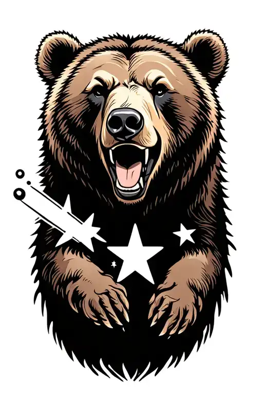 Grizzly Bear And Explosives With 4 Stars Representing