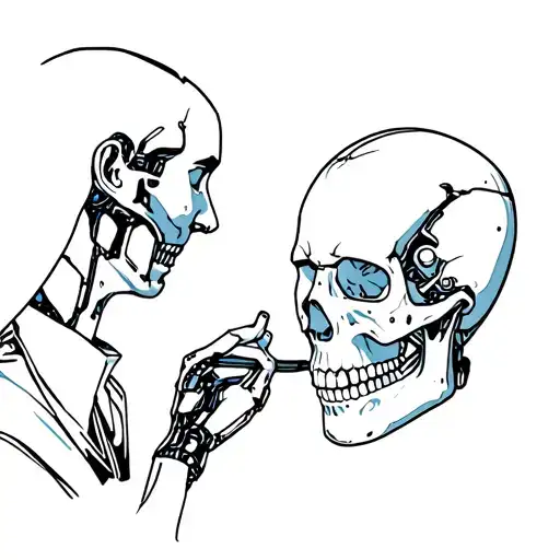 Man Looking At Robotic Skull From Profile