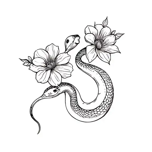 Flowers And A Snake In Flowers