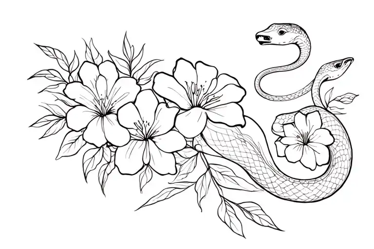 Flowers And A Snake In Flowers