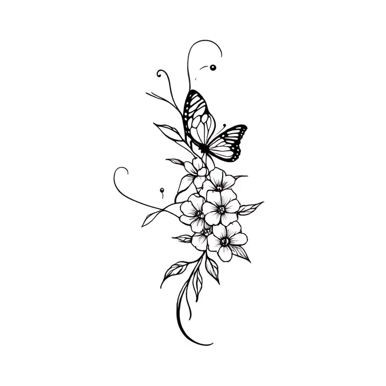 Butterfly And Flowers Intertwined