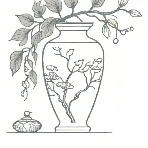 Asian Vase Tattoo In Blue Ink