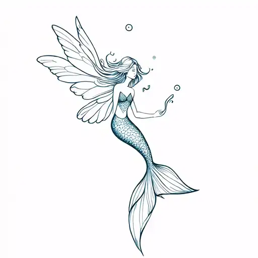 Fairy Flying Away And A Mermaid Swimming