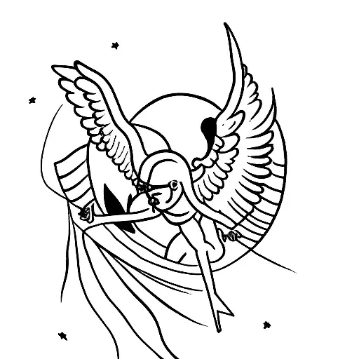 A Minimalist Tattoo Of Icarus Flying Towards The Sun With Open Book Pages As Wings