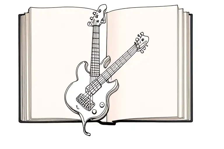 Bass Guitar And An Open Book Open