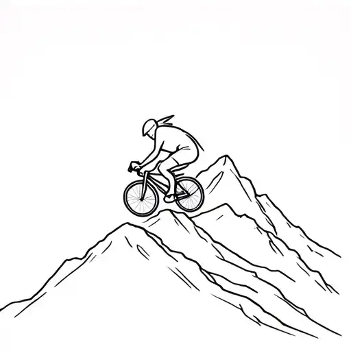 Fine Line Cyclist Riding Up A Pizza Mountain