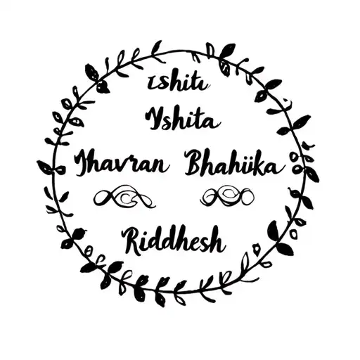Circle Calligraphy Of Friends Group Names Of Ishita Mehran Bhavika Riddhesh With Just Initials