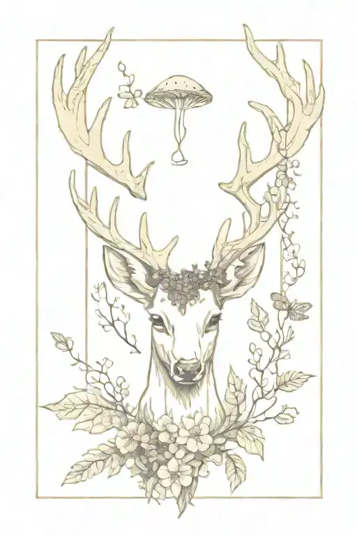 Half Dead Half Alive Deer Head Growing Mushrooms Flowers Moss Ivy