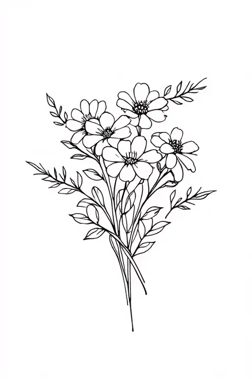 Flower Bouquet Fine Line