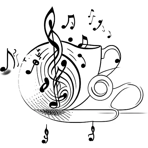 A Minimalist Tattoo Of A Coffee Cup With Musical Notes Floating Out Of It
