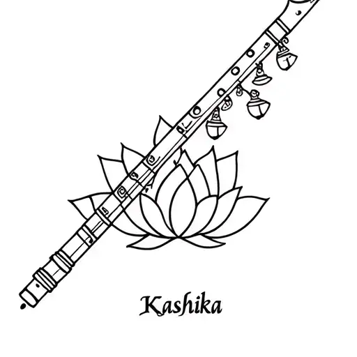 A Flute With Little Bells And Ending With A Lotus And My Name 'Kashika' Below It