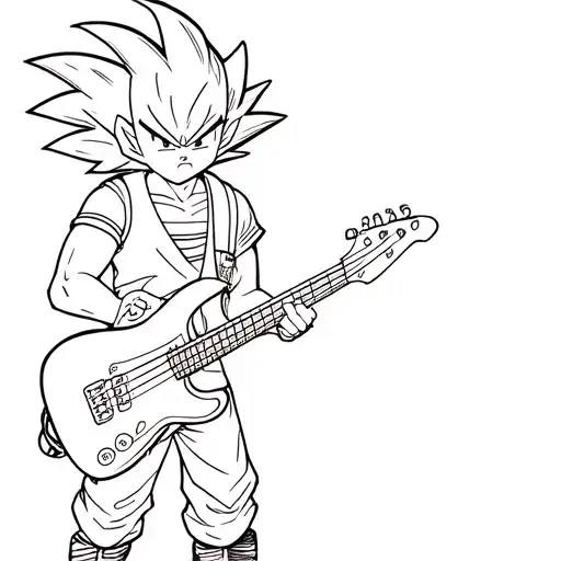 Dragon Ball Protagonist With A Left-handed Bass Guitar