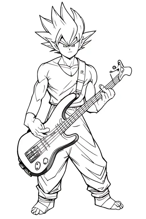 Dragon Ball Protagonist With A Left-handed Bass Guitar
