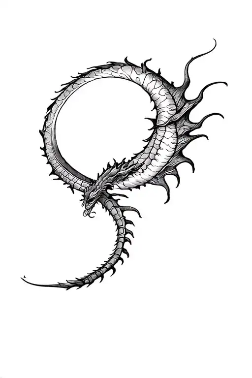 Feminin Spine Tattoo Of A Dragon Flying Up Tu A Moon