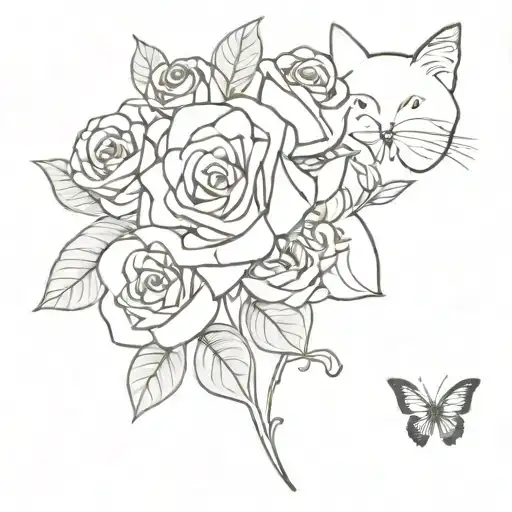 Cat With Roses And Butterfly