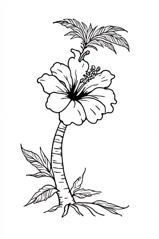Palm Tree With Hibiscus Flower