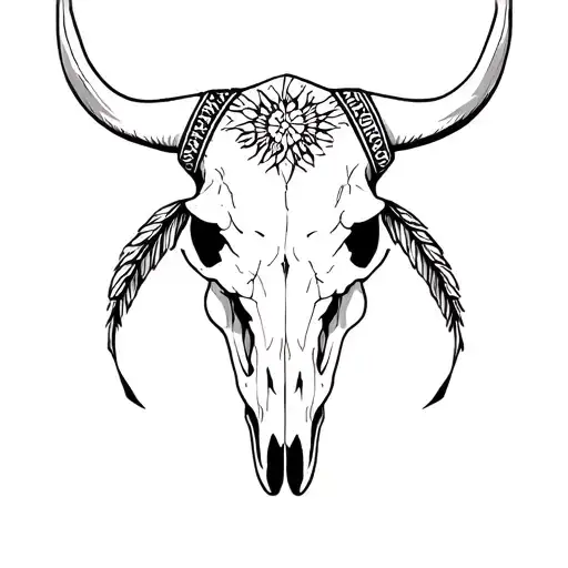 Texas Longhorn Skull And Native