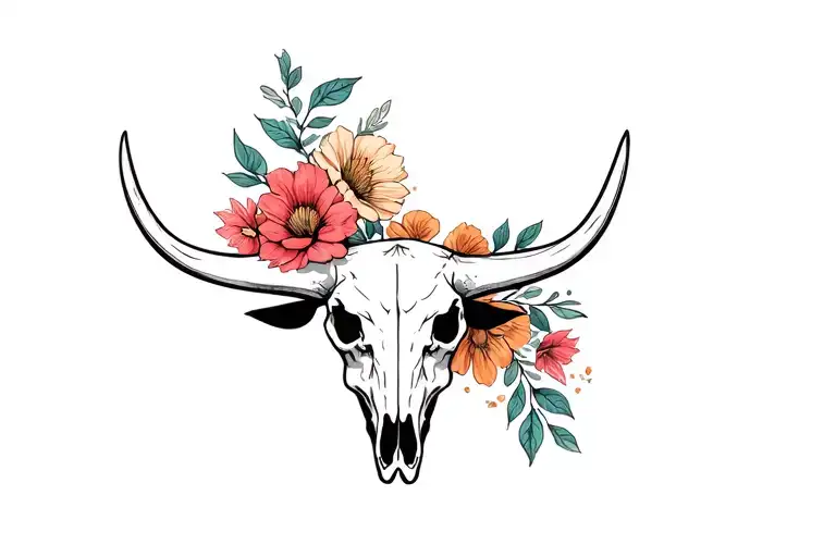 Texas Longhorn Skull With Flowers