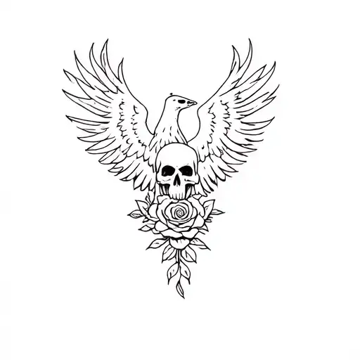 Phoenix Rising With Skulls And Roses