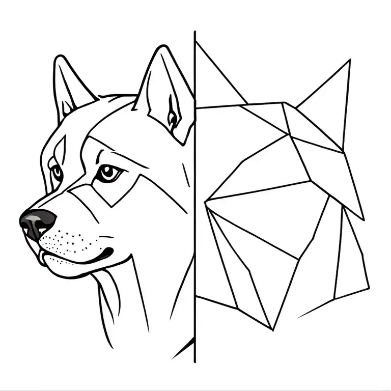 Black And White Geometric Akita Head And Without Filling Without Filling