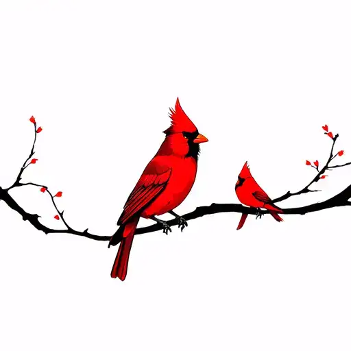 3 Red Cardinal One Is A Female And They Are Red