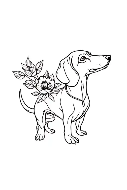 Fine Line Floral Dachshund