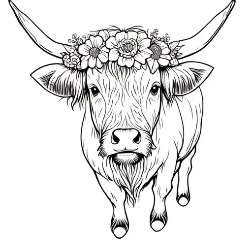 Highland Cow With Flower Crown