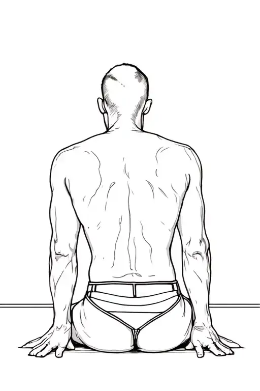 Behind View Sitting Man In Jockstrap