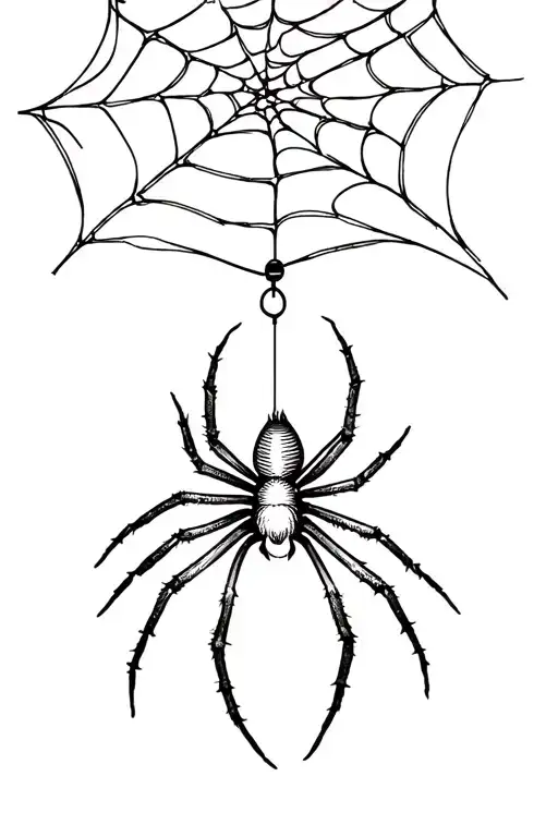 Spider Hanging From A Web On A String Design