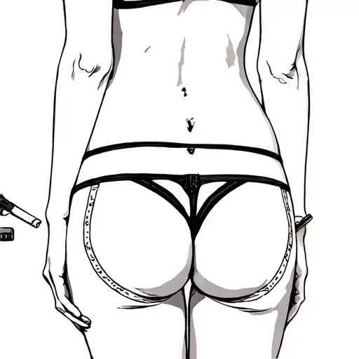 A Women From The Back In Panties With A Cigarette And A Glock