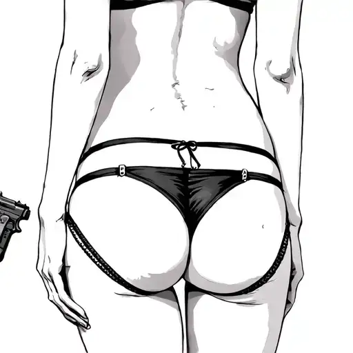 A Women From The Back Sexy In Panties With A Cigarette And A Glock