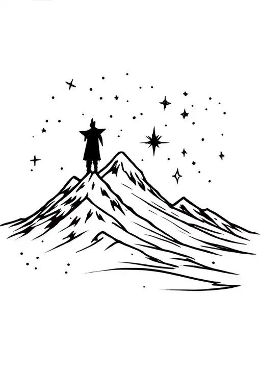 A Young Black King By A Mountain On A Starry Night With A Bight Star