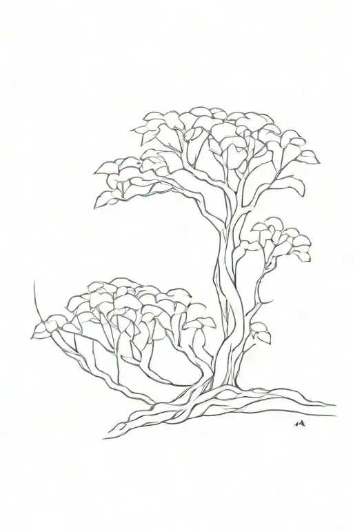 Banyan Tree Linework Tattoo Design