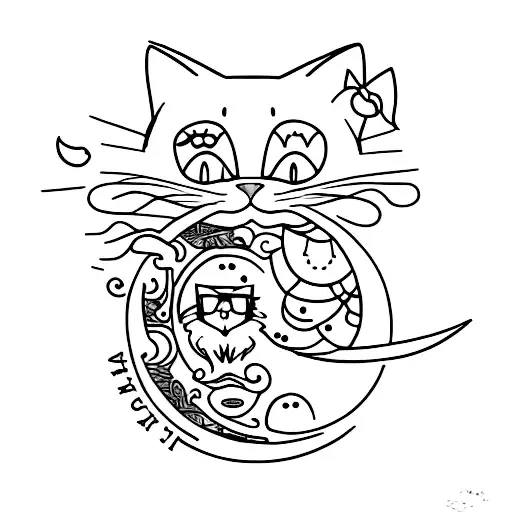 Black Cat Sitting With A Moon