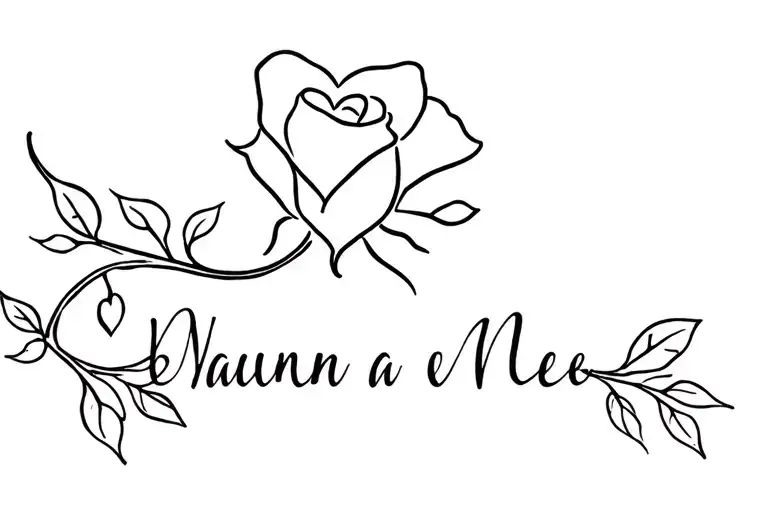 Rose With Hearts And Kids Names On The Vine Leafs