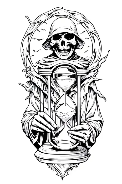 Grim Reaper Holding An Hourglass With Swirling Sand
