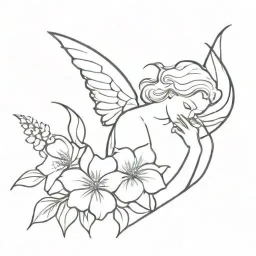 Design A Minimalist Tattoo Of An Angel Holding A Flower