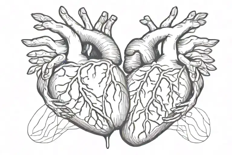 Anatomic Human Heart With Hands Holding Inside Of It